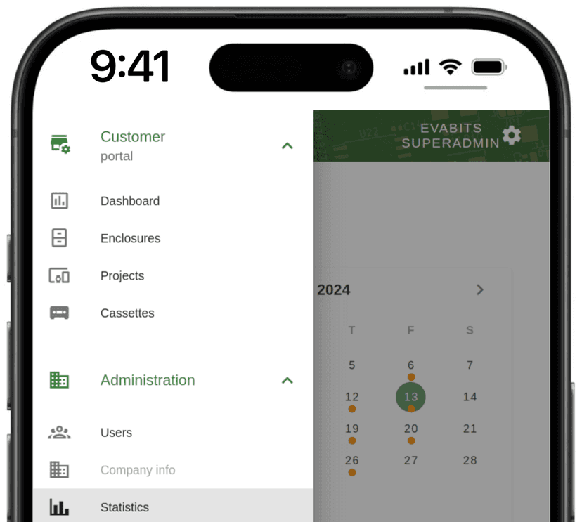 EVAjig portal interface on mobile device