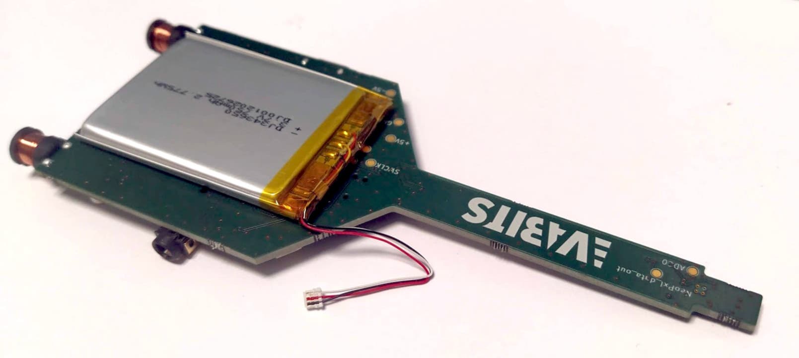 Battery taped to the bottom of the PCBA